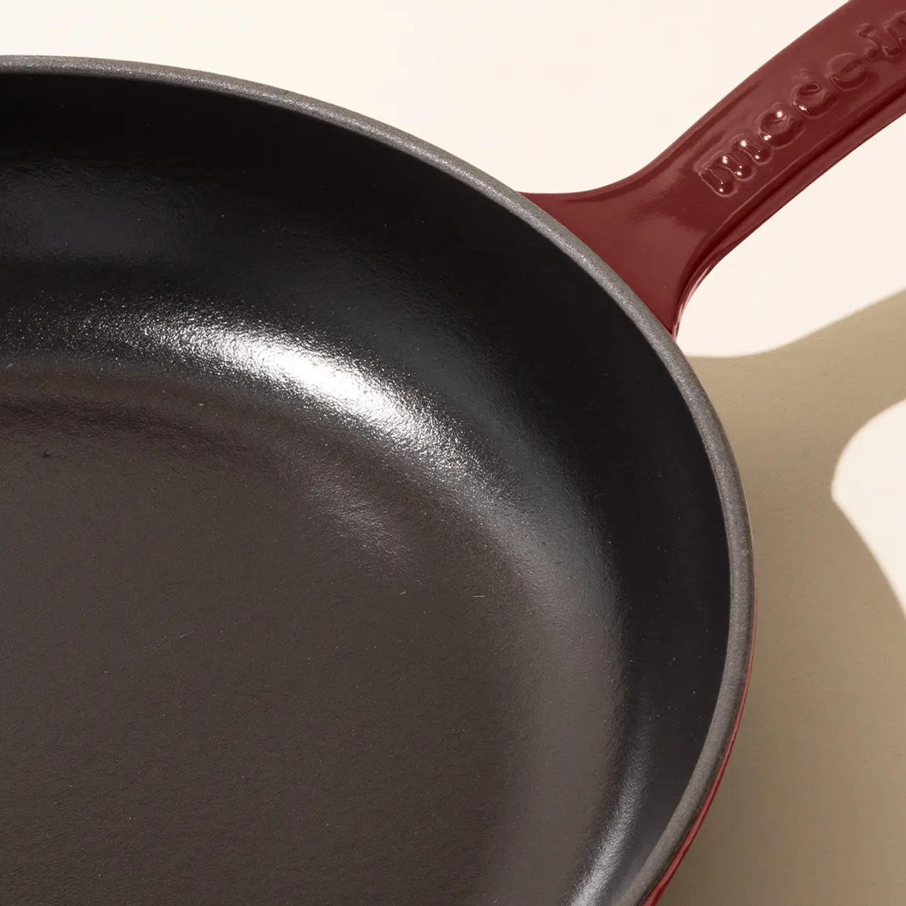 enameled cast iron skillet ruby red surface