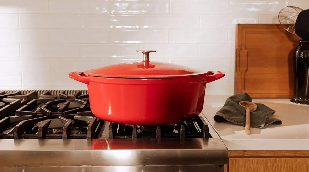 oval dutch oven on stove