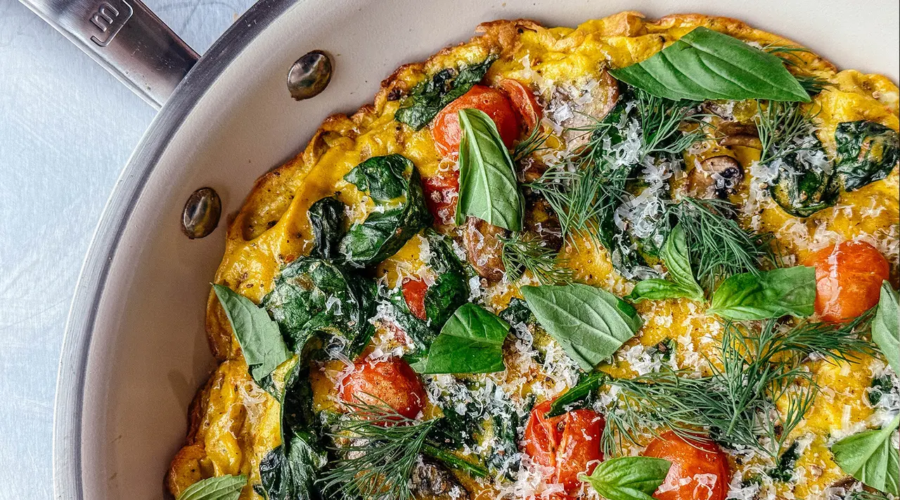 Quick Frittata with Tomatoes, Mushrooms, and Greens