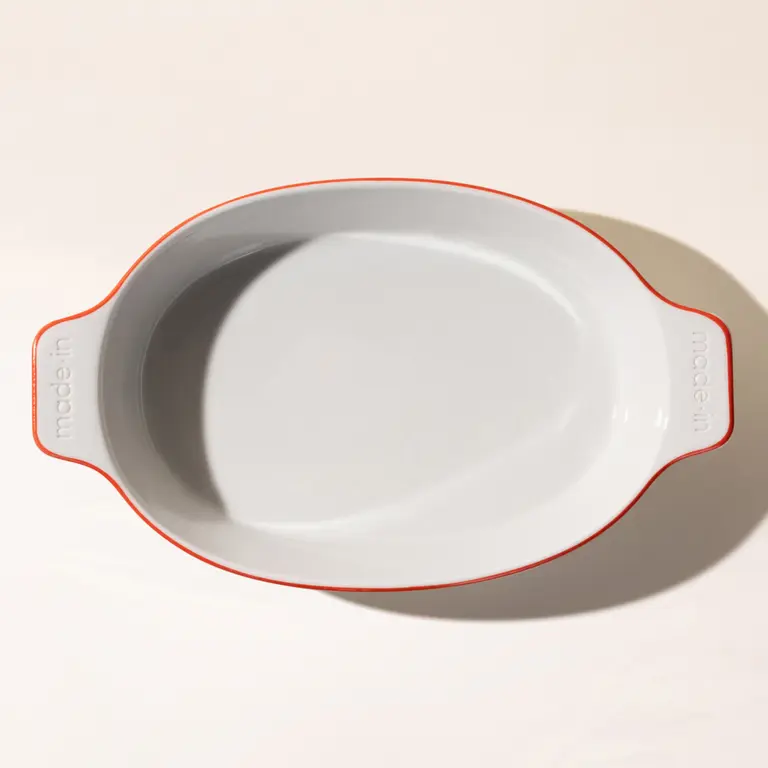 Red Rim Oval Porcelain Bakeware