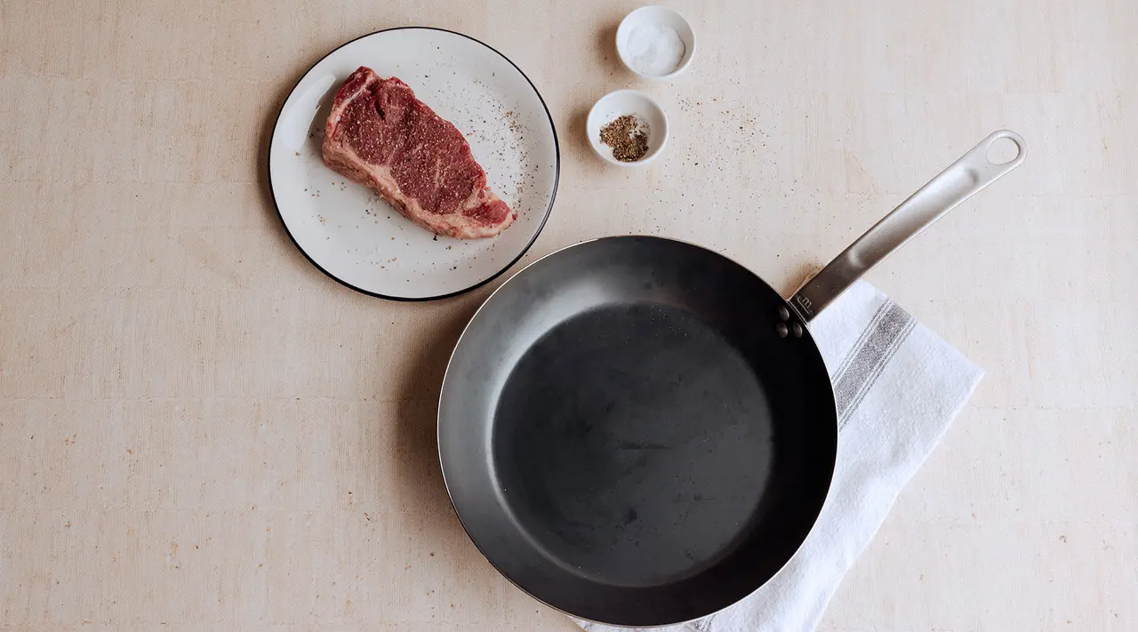 steak prep carbon steel pan