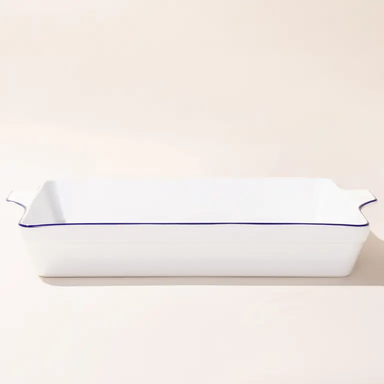 Blue Rim Rectangular Porcelain Bakeware