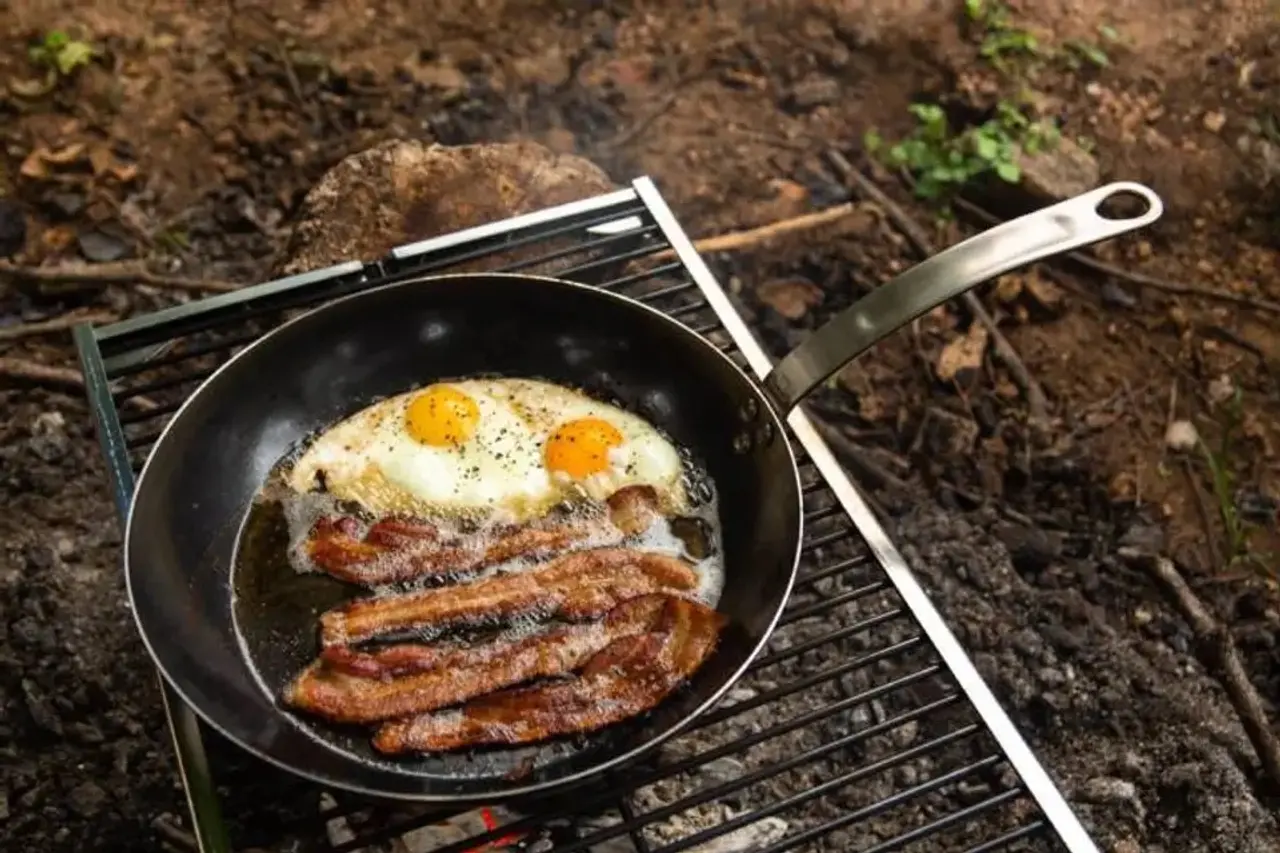 carbon steel frying pan outdoors