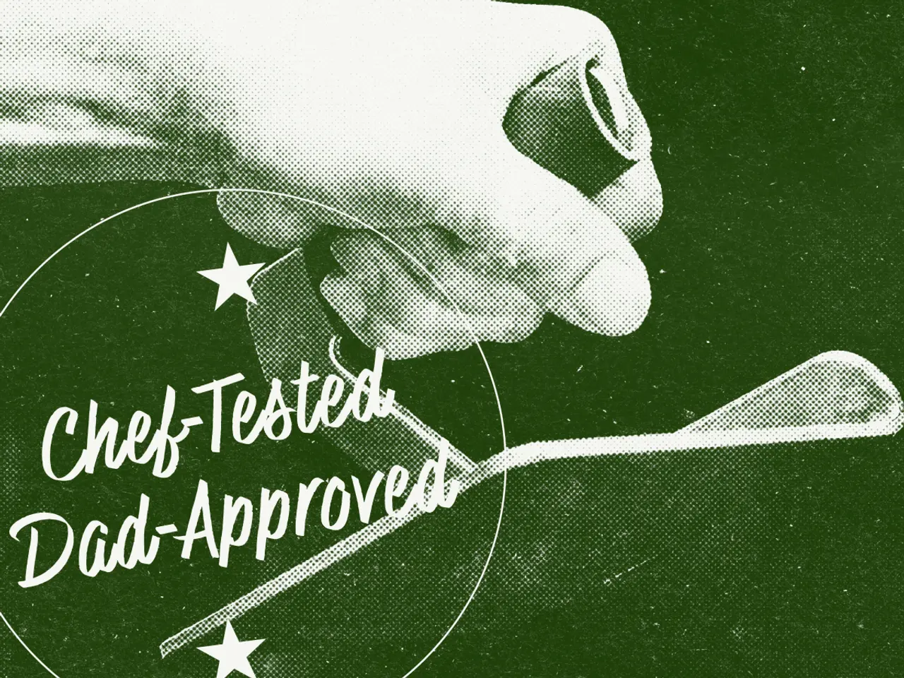 A hand holding a whisk with the words "Chef-Tested Dad-Approved" emblazoned across the image in a retro-style design.