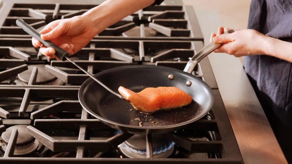 salmon in non stick frying pan