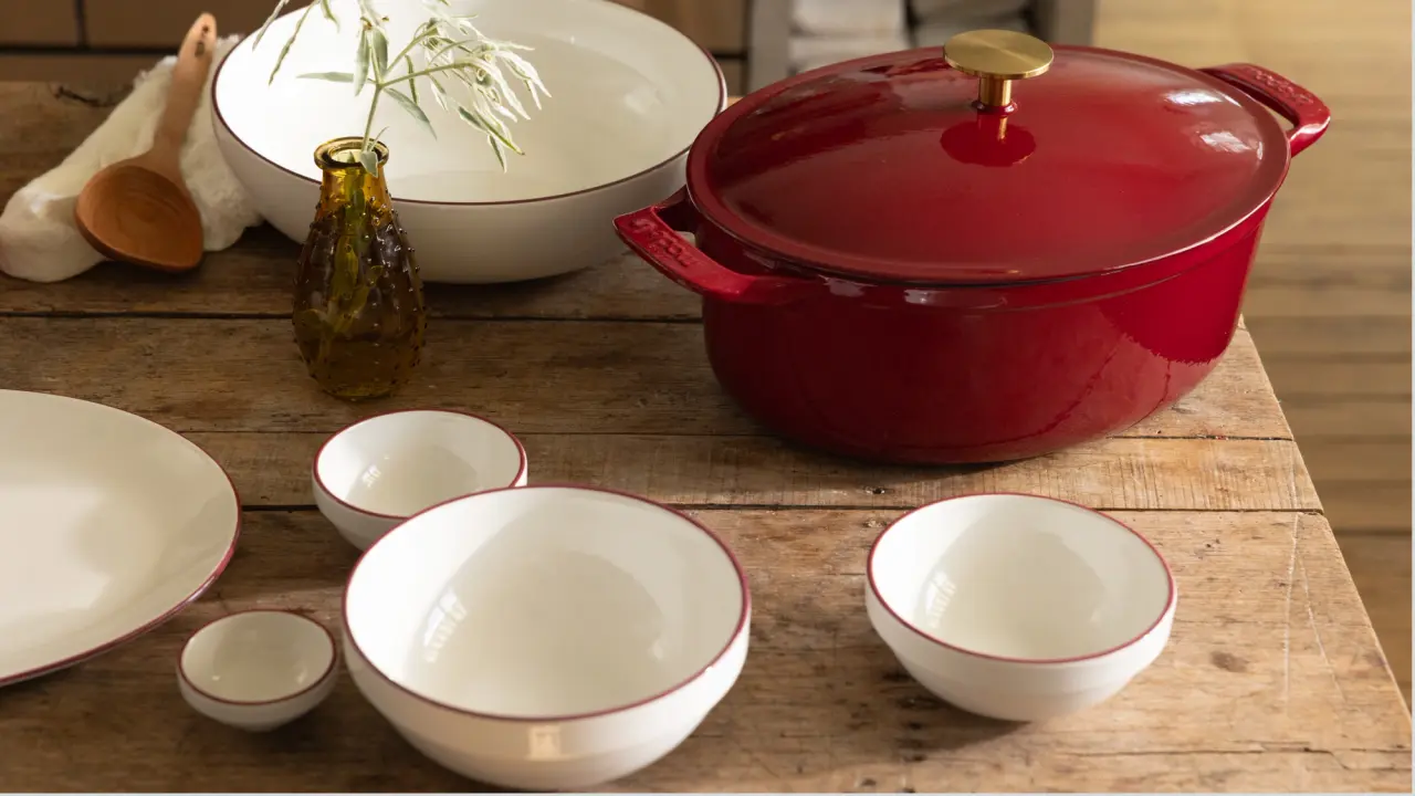 ruby red mise en place and dutch oven