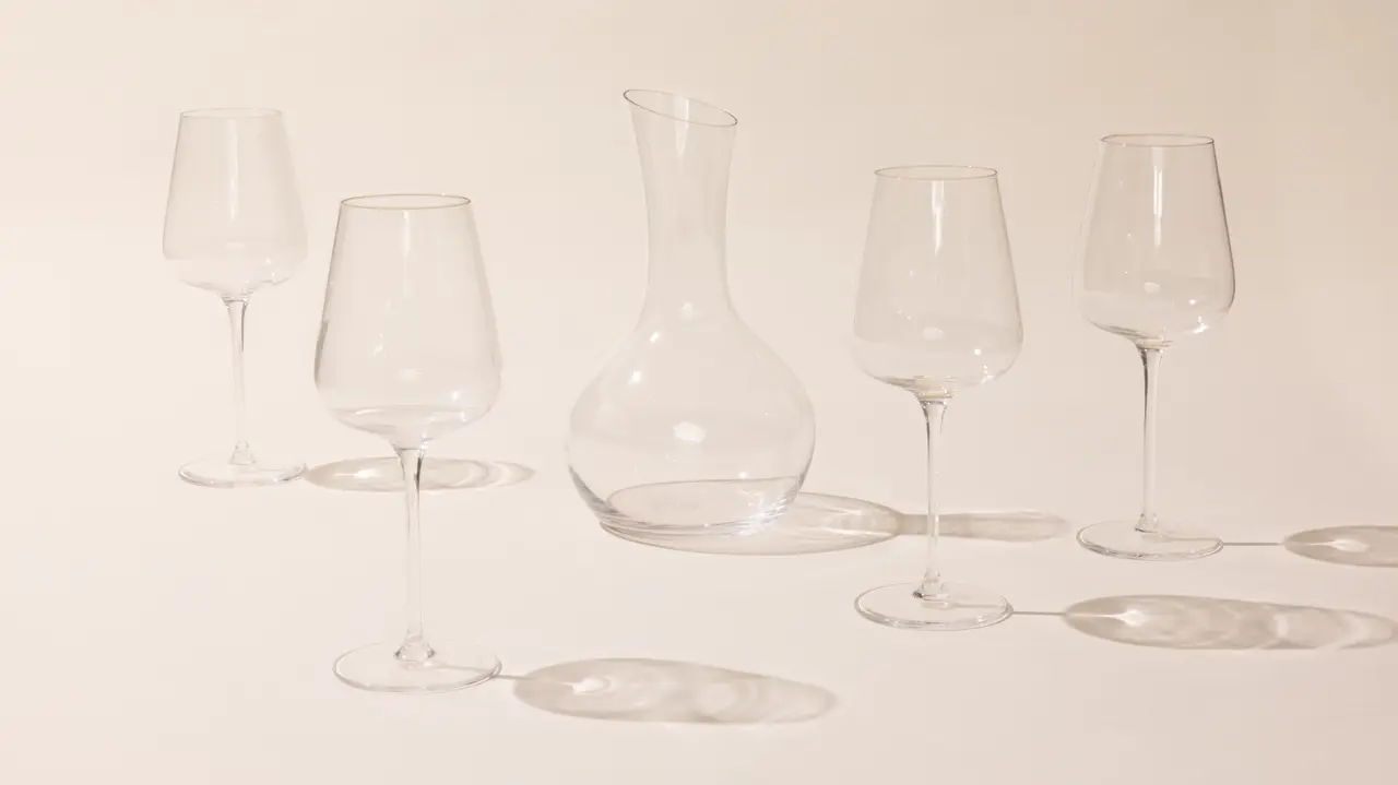 white wine glass set with decanter
