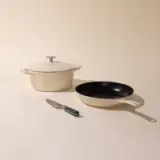 cast iron skillet, dutch oven, 6 inch chef knife