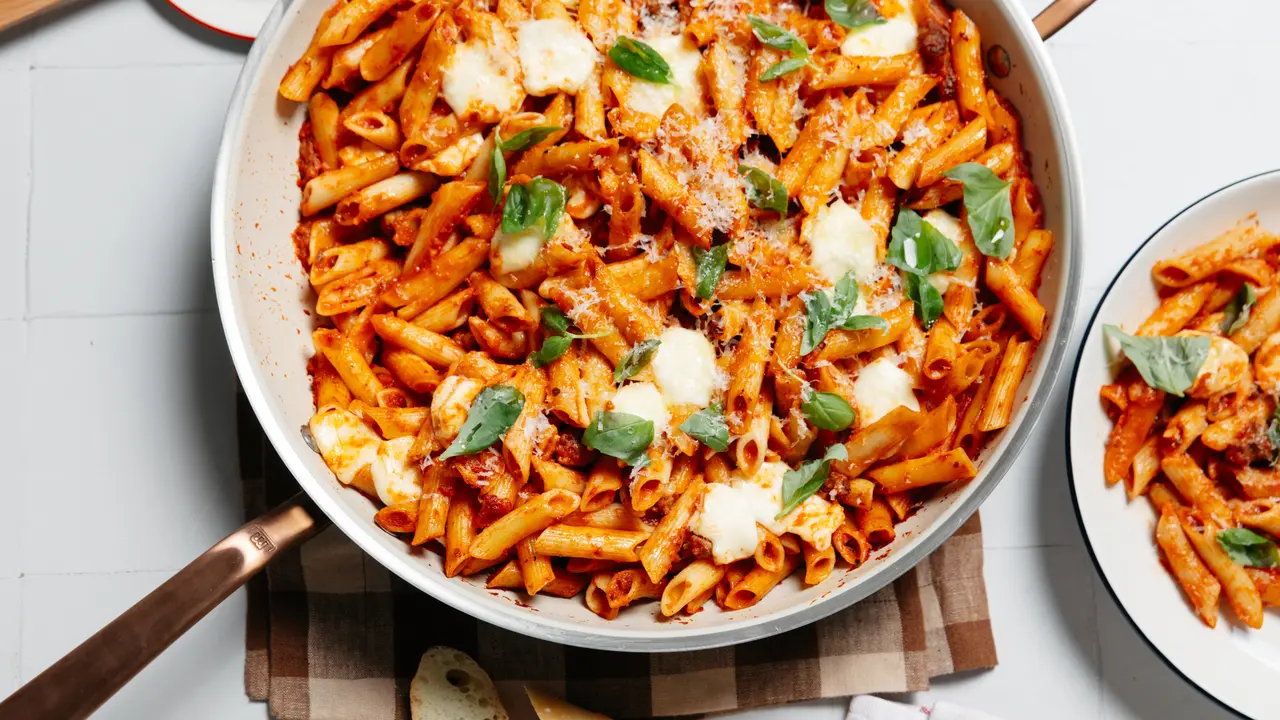Baked Penne with Marinara and Fresh Mozzarella