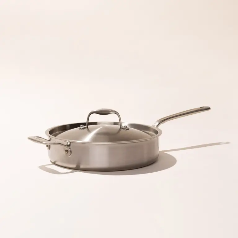 stainless steel 3.5 qt saute pan angle with lid image