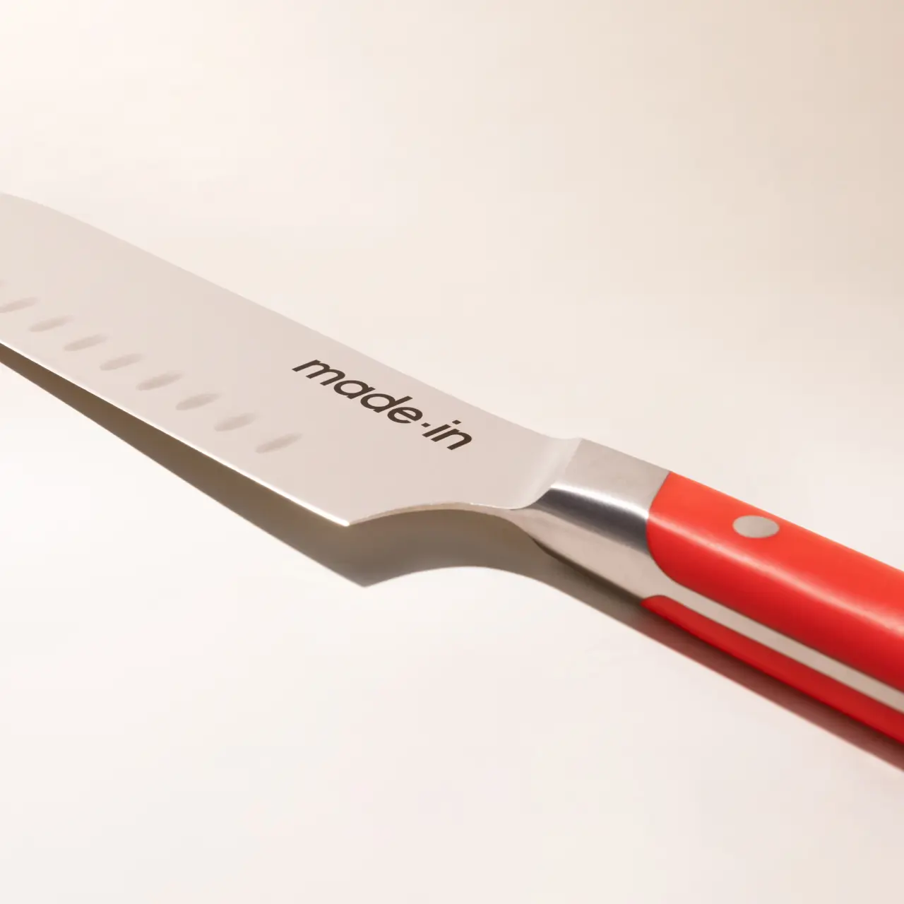 red santoku knife detail image