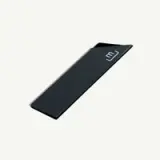 A sleek, black magnetic bookmark with a folded corner and a minimalistic logo.