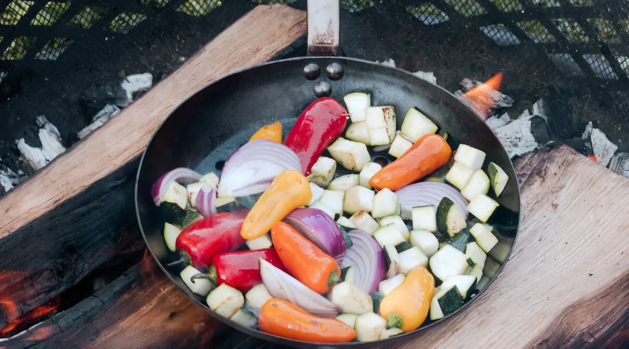 vegetables in carbon steel pan