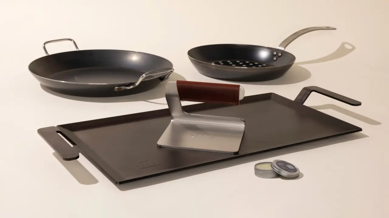 carbon steel grill set griddle, paella pan, grill frying pan