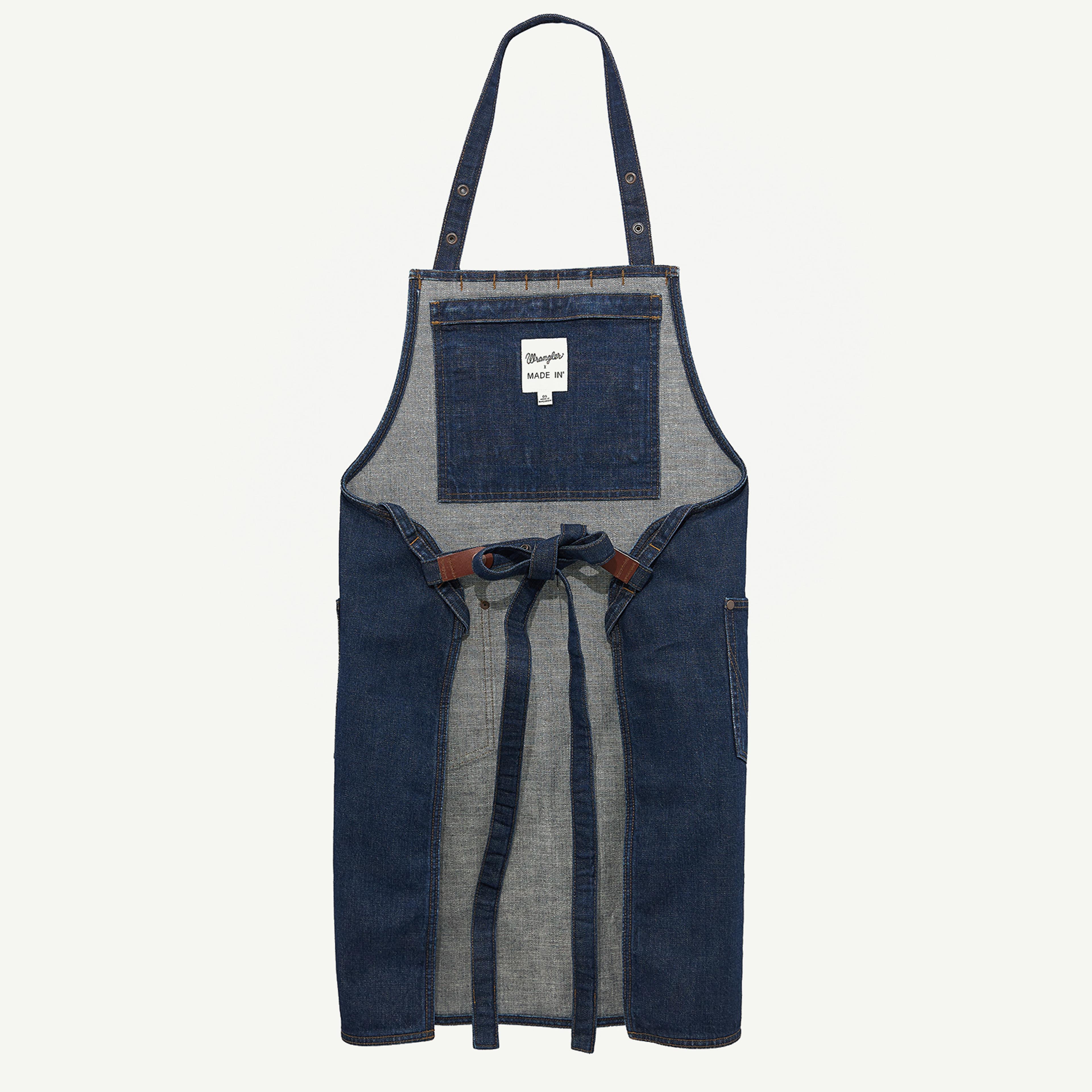 ERB 18004 F4 Denim Shop Apron – Heavy-Duty 10.5 Oz Cotton, Dark Indigo, Pencil & Patch Pockets, 36x24 Inch, Braided Waist Ties
