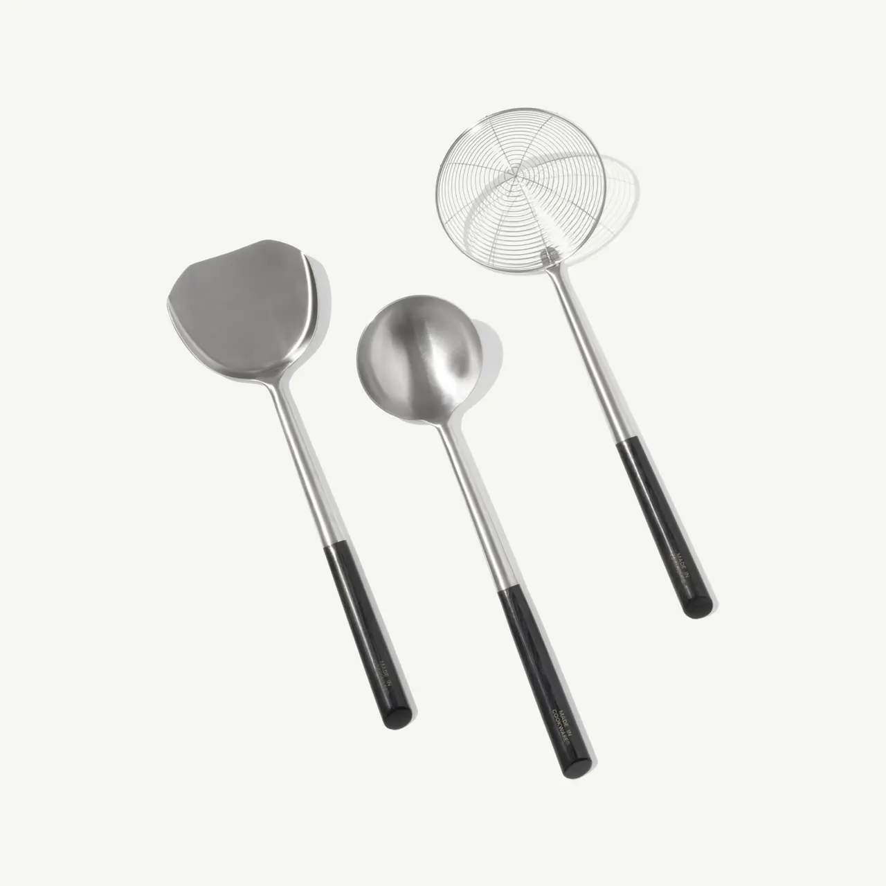 Made In Wok Utensil Set (3-Piece) with a spatula, ladle, and wire skimmer.
