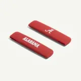 Two red hair clips featuring the text "ALABAMA" and a stylized "A" logo.