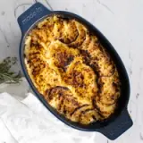 oval baking dish slate blue lifestyle