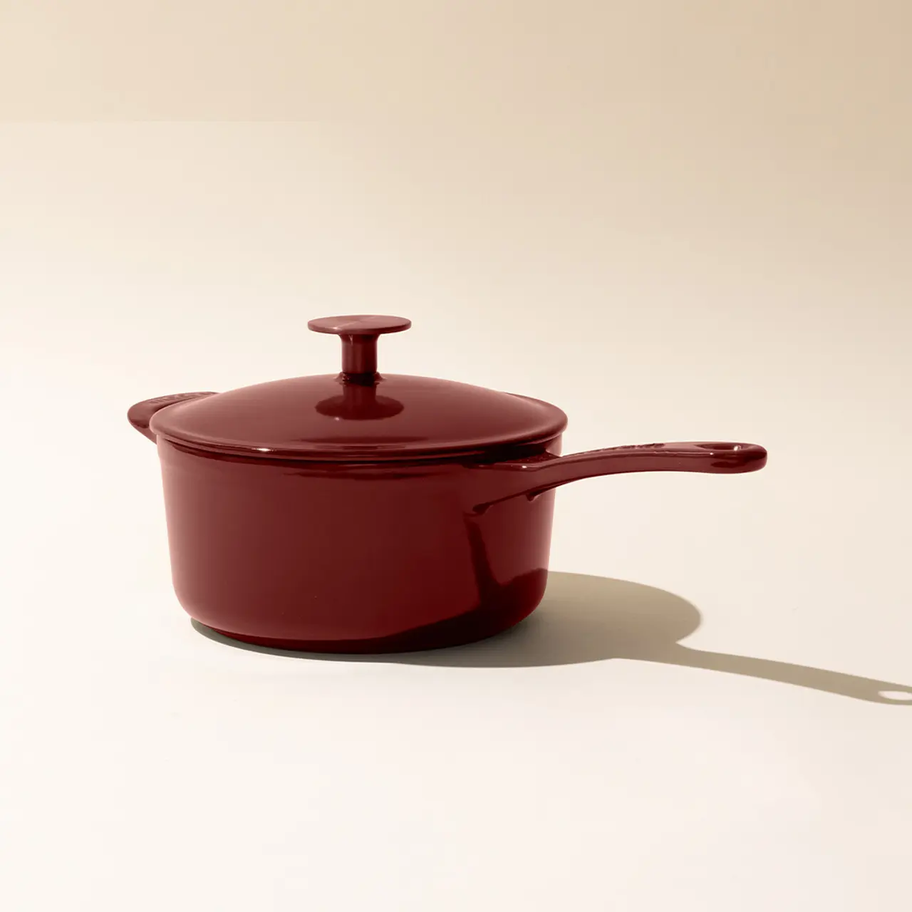 enameled cast iron saucepan ruby red