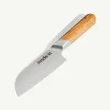 A kitchen knife with a wooden handle and the brand name "made in" engraved on the blade.