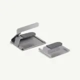 Two metal card holders in different sizes, featuring a sleek, minimalist design with a gray finish.