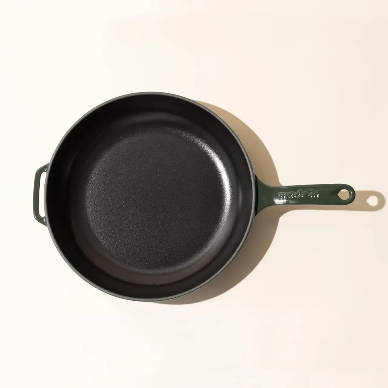 enameled cast iron skillet willow green top