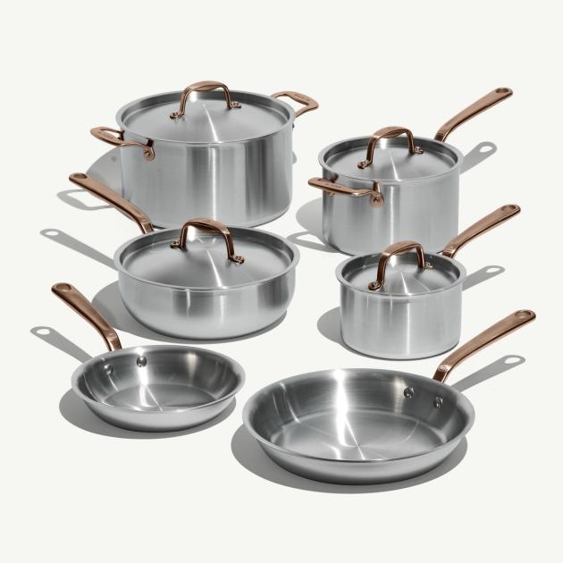 10-Piece Stainless Clad Set; brushed copper finish