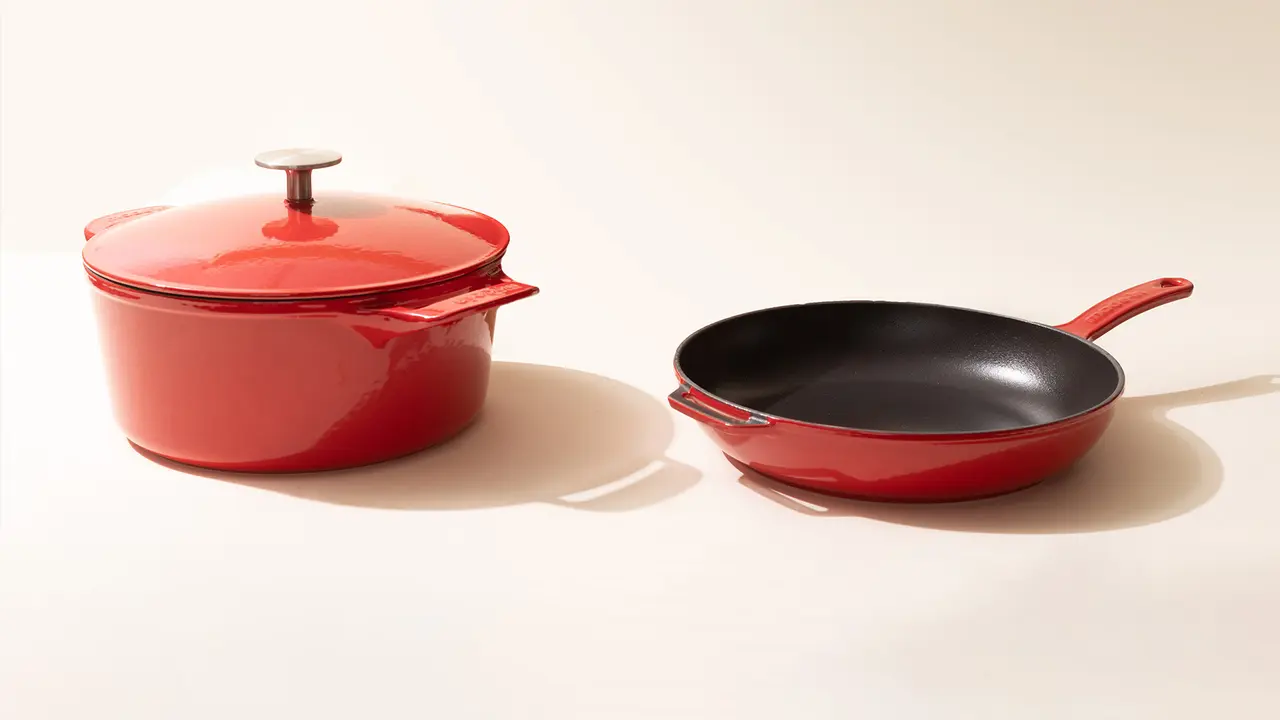 enameled cast iron set made in red