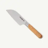 A kitchen knife with a wooden handle and "made-in" branding on the blade.