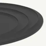 A dark gray, round platter with multiple concentric rings gracefully enhances its modern aesthetic.