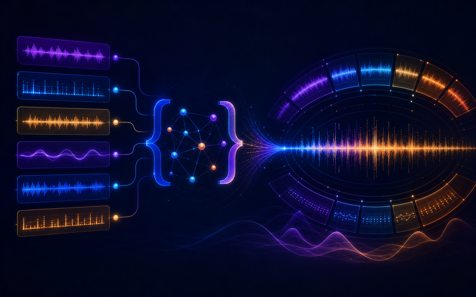 Modular waveform blocks connected into a complete track by programmatic nodes