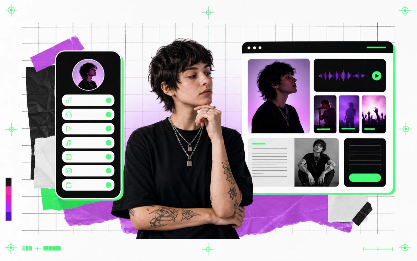 A compact link page compared with a multi-section artist website.