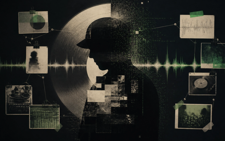 Listener comparing artist evidence, music credits, and audio signals