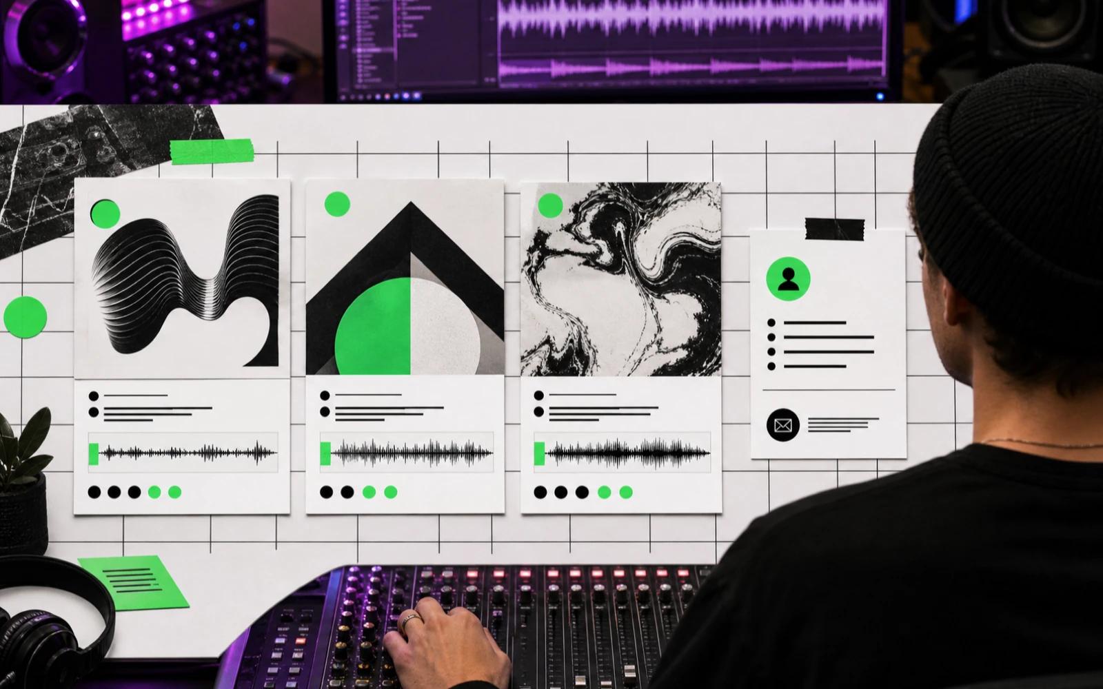 Three music projects labelled by the producer's role in a portfolio website.