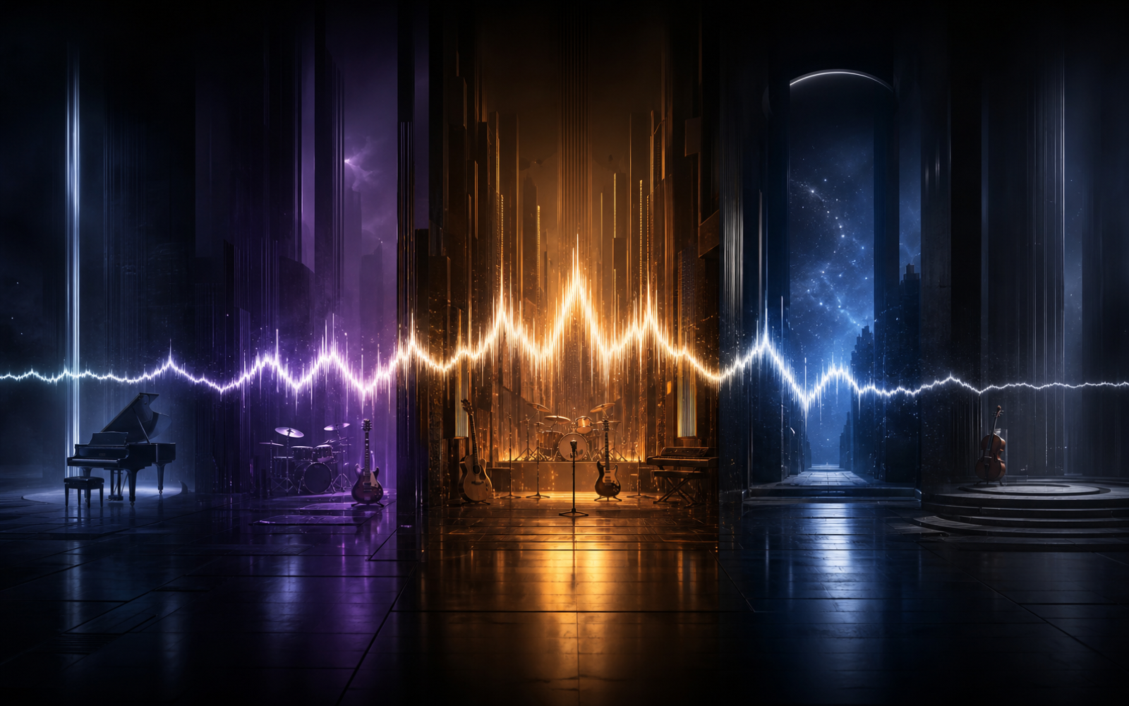 Song structures of different lengths arranged across a timeline