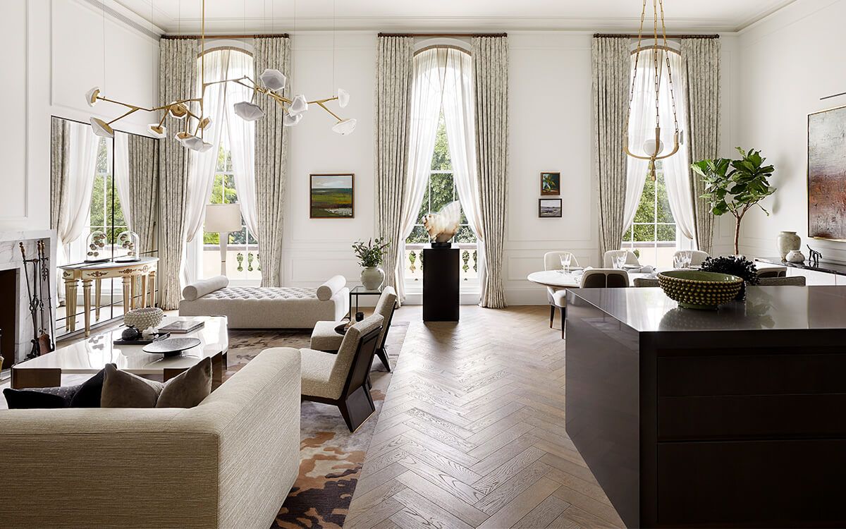 Bespoke European oak plank and herringbone flooring, Woodworks by Ted Todd | Regent’s Crescent, London | Development Manager: CIT | Architect: PDP London | Interior Architect/Designer: Millier London | Photography: Adam Parker and Julian Abrams