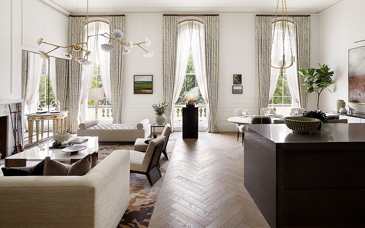 Bespoke European oak plank and herringbone flooring, Woodworks by Ted Todd | Regent’s Crescent, London | Development Manager: CIT | Architect: PDP London | Interior Architect/Designer: Millier London | Photography: Adam Parker and Julian Abrams
