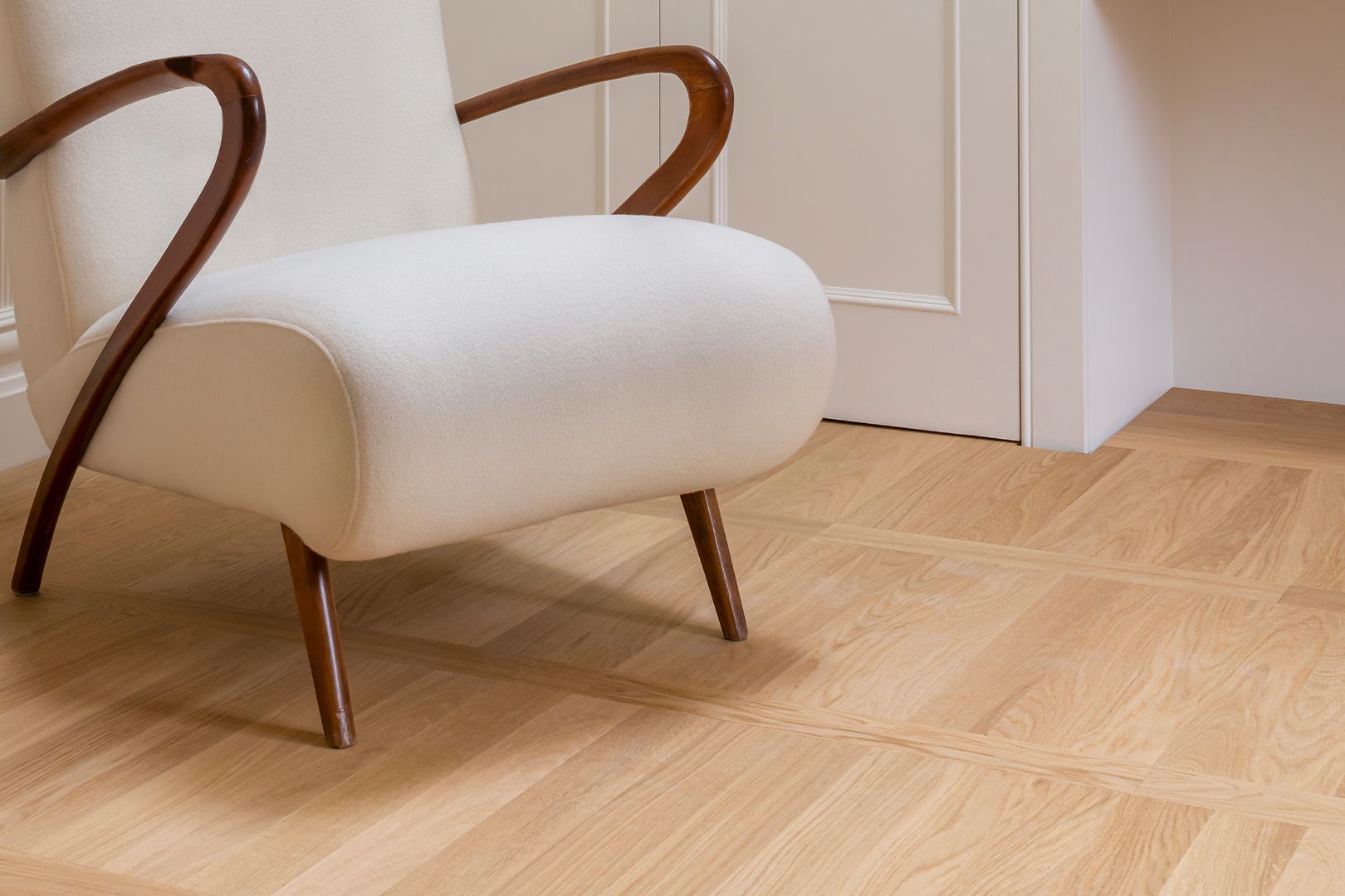 Parquet inspired wood flooring room setting