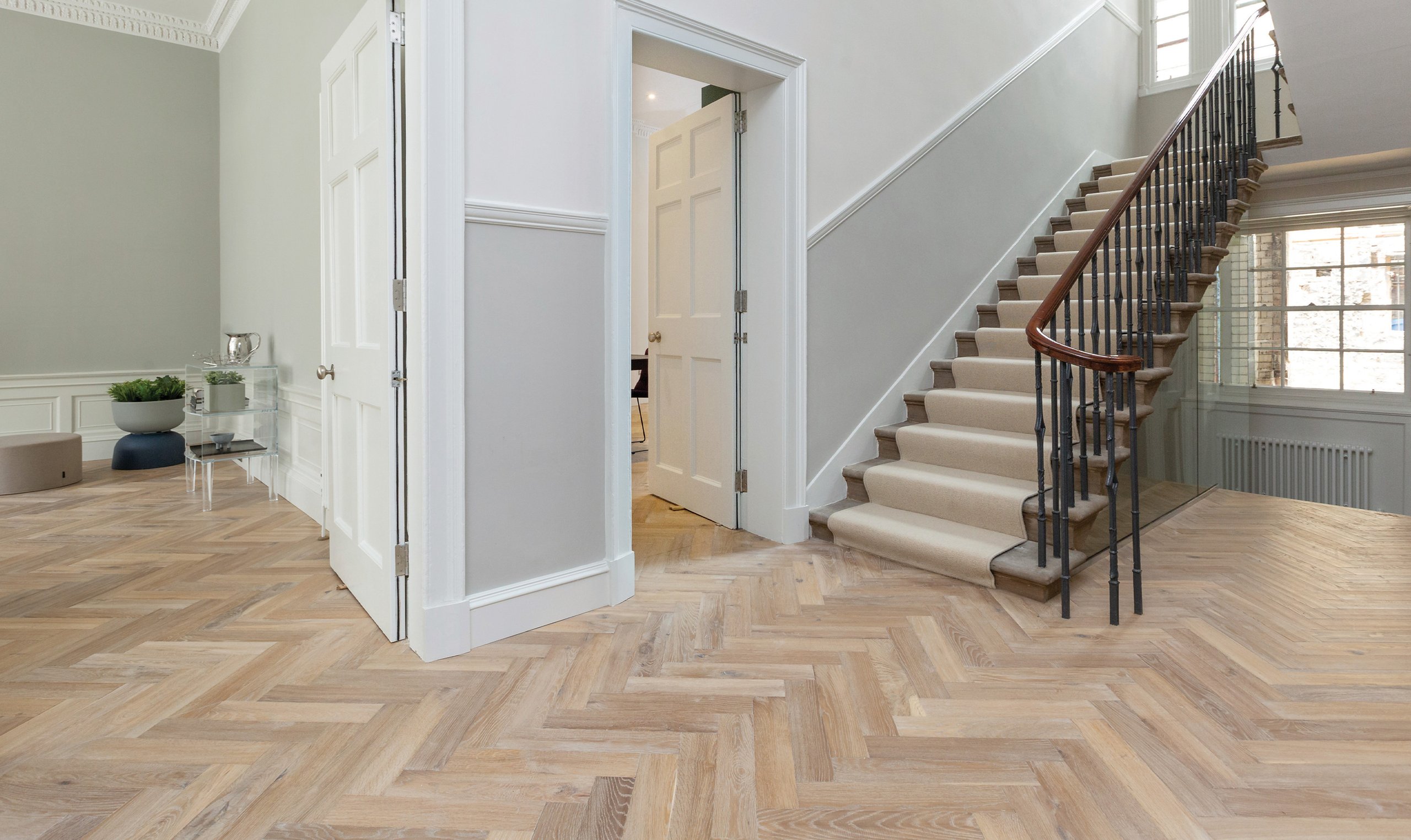 Furrow herringbone wood flooring