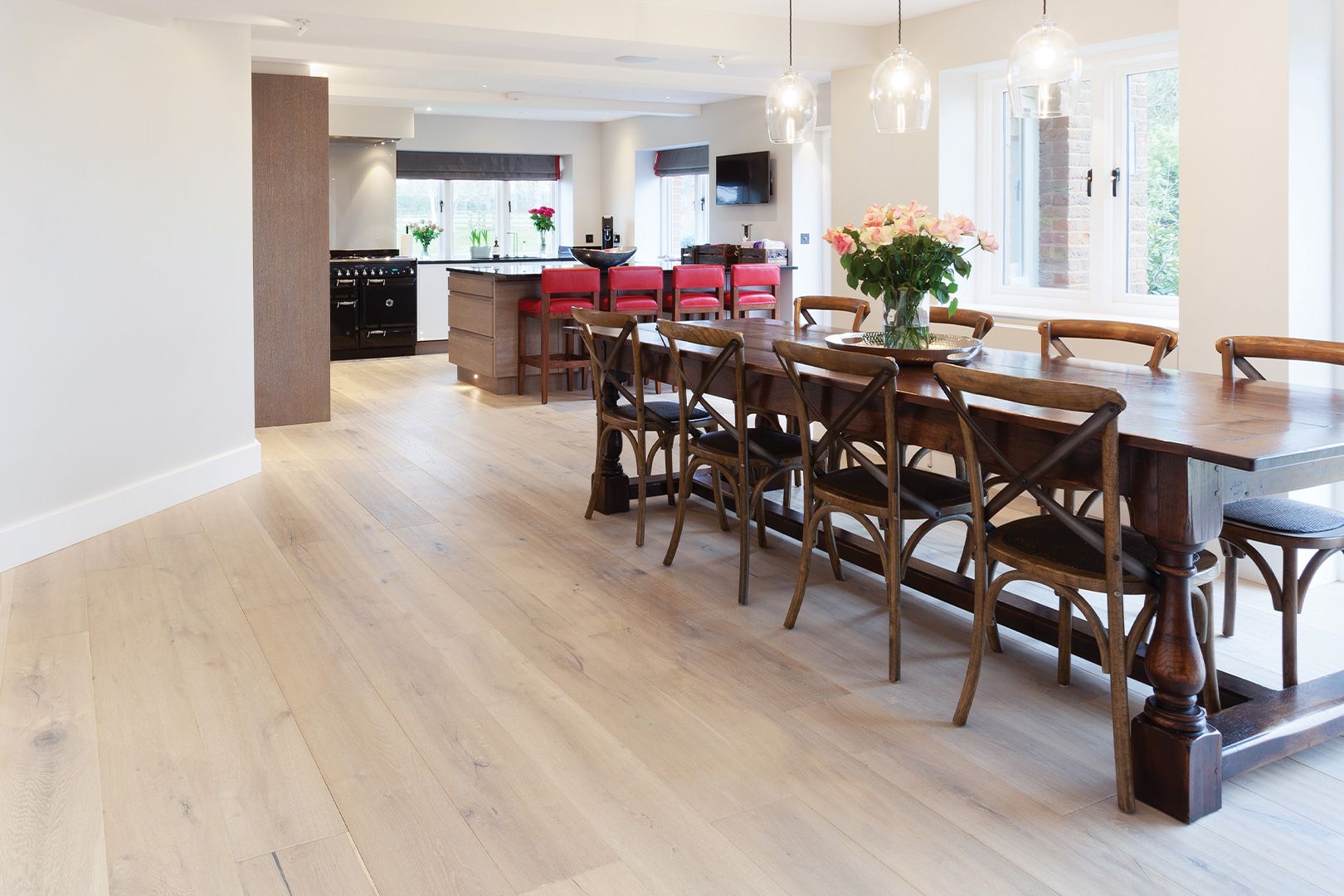 Plank wood flooring room setting
