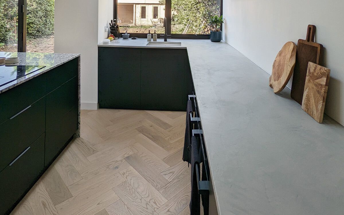paperback herringbone, kitchen