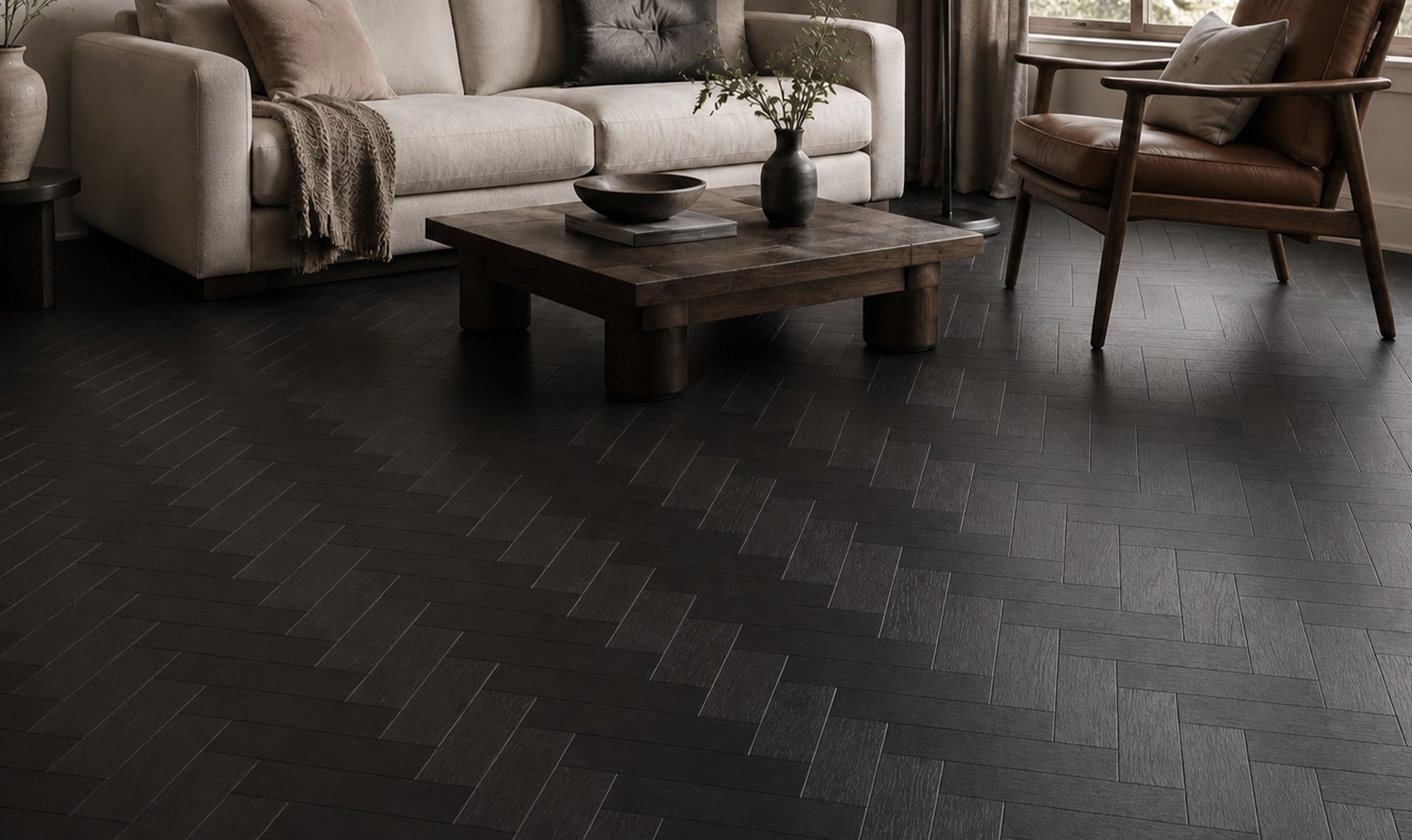 Interior styling with dark wood floors