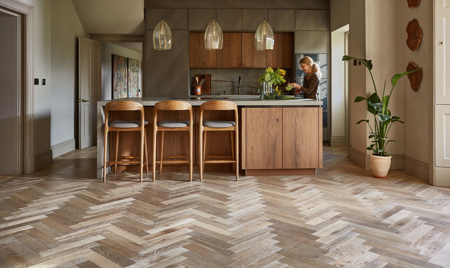 Brushed wood flooring
