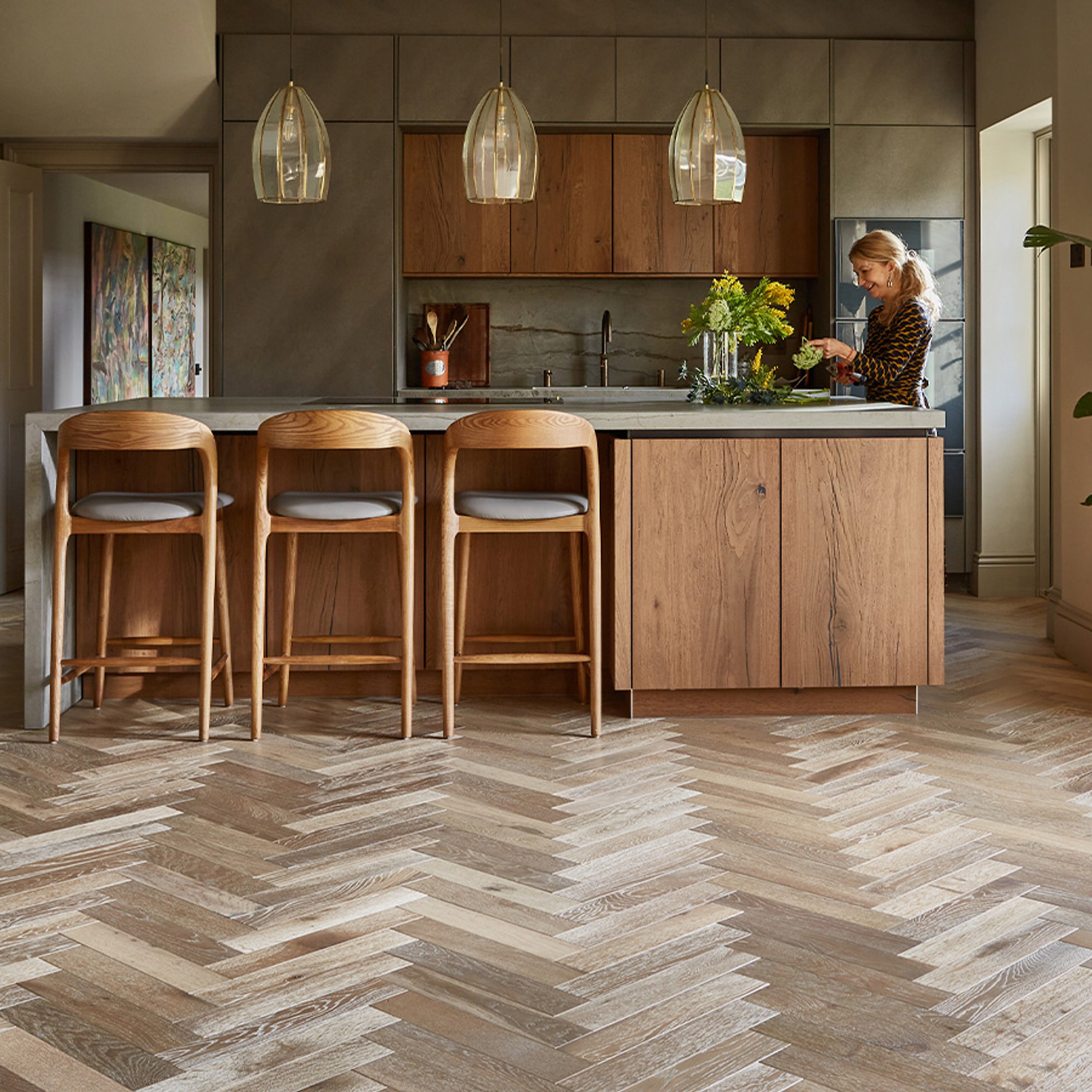 Brushed wood flooring