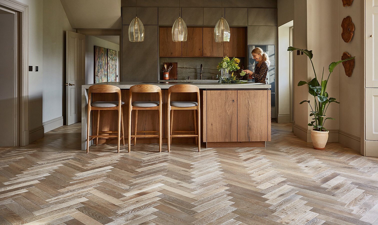 Brushed wood flooring