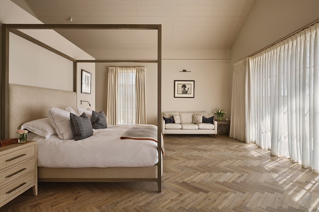Images of Furrow Narrow Herringbone and a warm bedroom renovated space