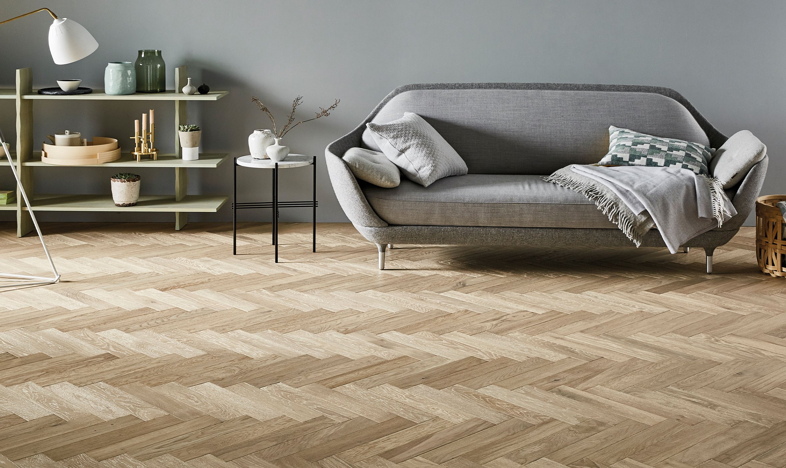 Raw Cotton Narrow Herringbone in a room setting