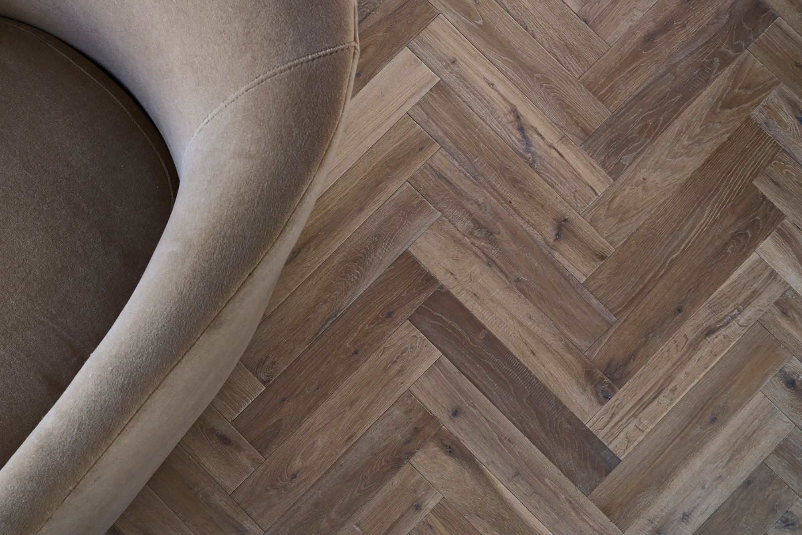 Herringbone wood flooring room setting