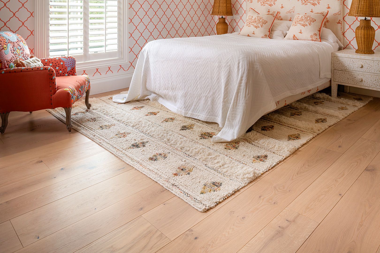 Plank wood flooring room setting