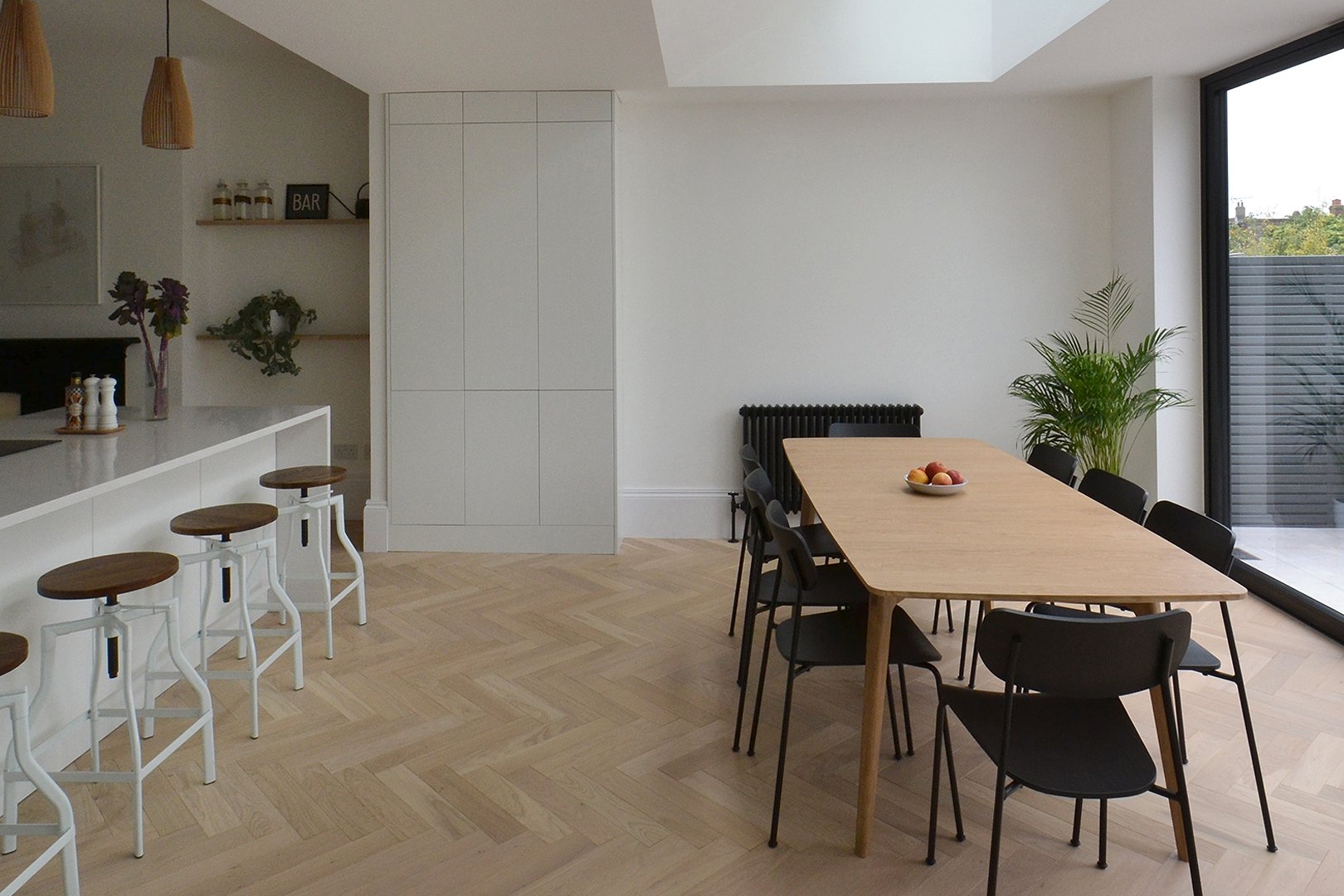 Parquet inspired wood flooring room setting